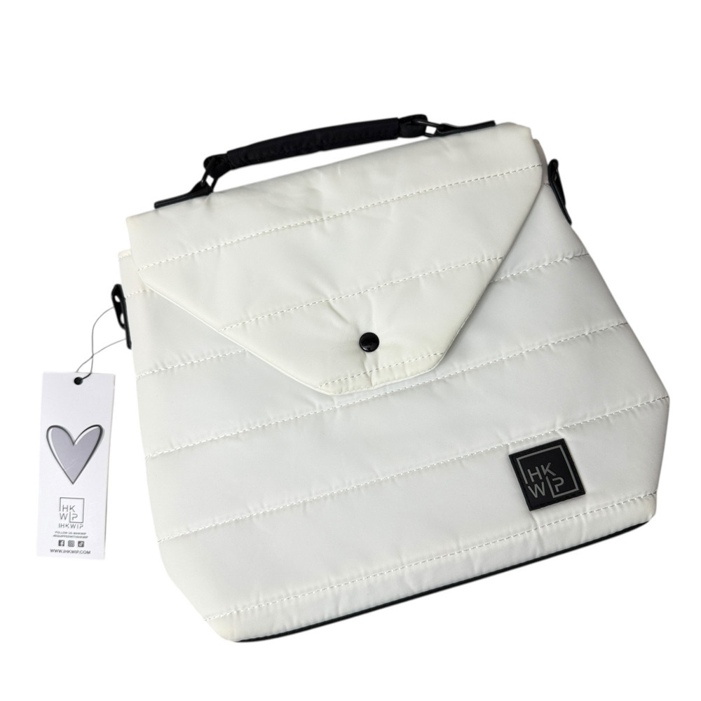 HKWP Crossbody Bag Purse White Puffer Envelope Snap Clutch Handle *No Strap*
